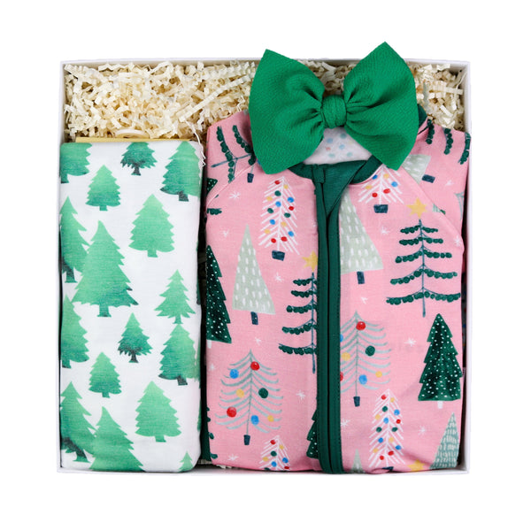 Pink Christmas Trees Baby Gift Box
