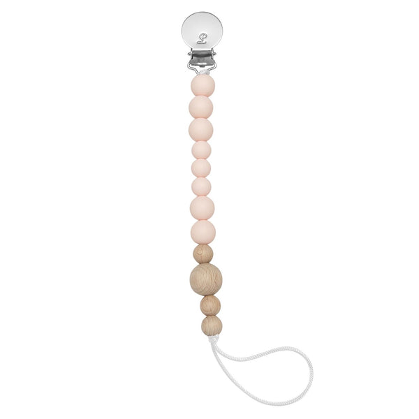 Colour Block Silicone & Wood Paci Clip - Blush
