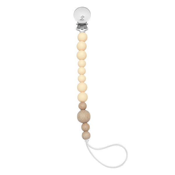 Colour Block Silicone & Wood Paci Clip - Coconut Milk