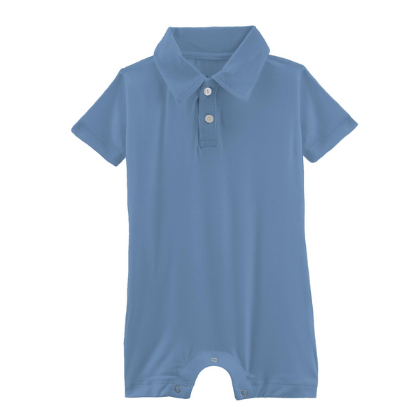 Short Sleeve Polo Romper - Dream Blue