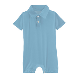 Short Sleeve Polo Romper - Seaside Blue