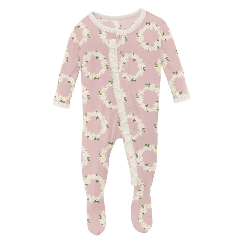Ruffle Footie - Baby Rose Daisy Crowns