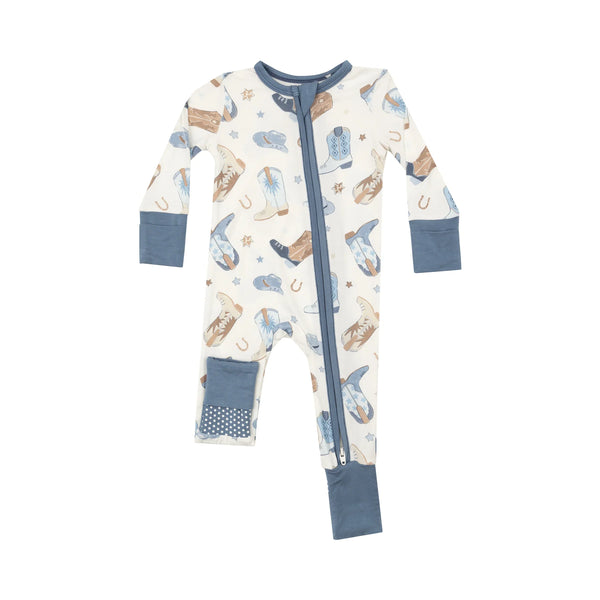 Bamboo Zip Romper - Cowboy Boots Blue