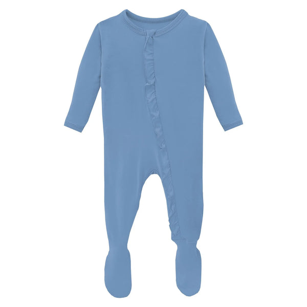 Ruffle Zipper Footie - Dream Blue