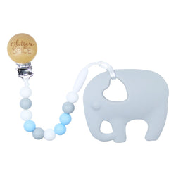 Elephant Teether with Clip - Blue