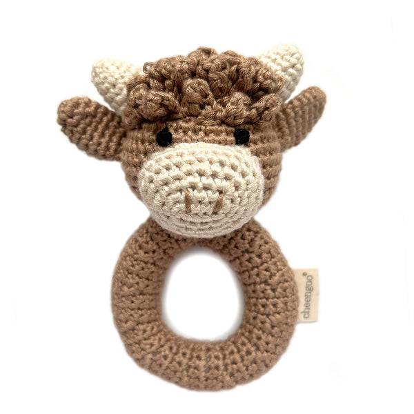 Highland Cow Hand Crocheted Ring Rattle