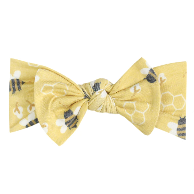 Knit Headband Bow, Honeycomb (Bees)