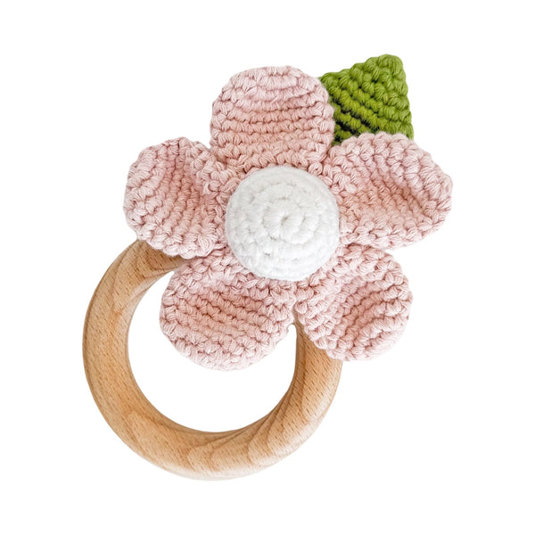 Pink Flower Crochet Teether Rattle
