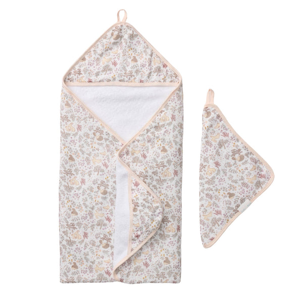 Hedgehog Forest Muslin Hooded Towel Set