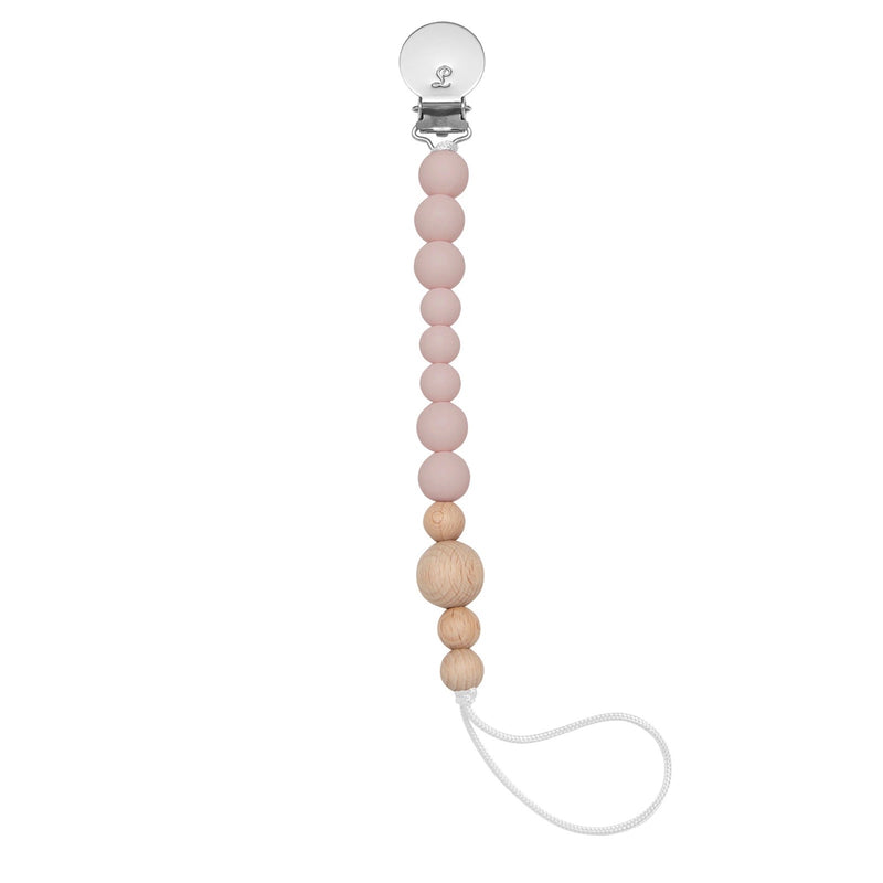 Colour Block Silicone & Wood Paci Clip - Dusty Rose