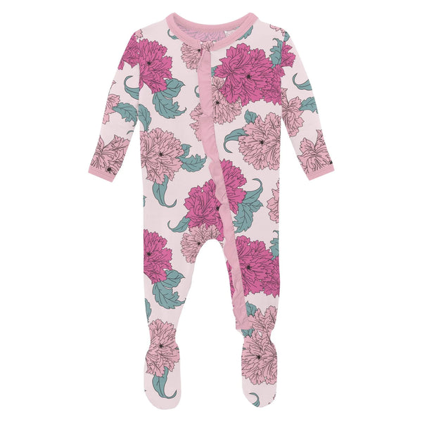 Ruffle Zipper Footie - Shrinking Violet Peonies