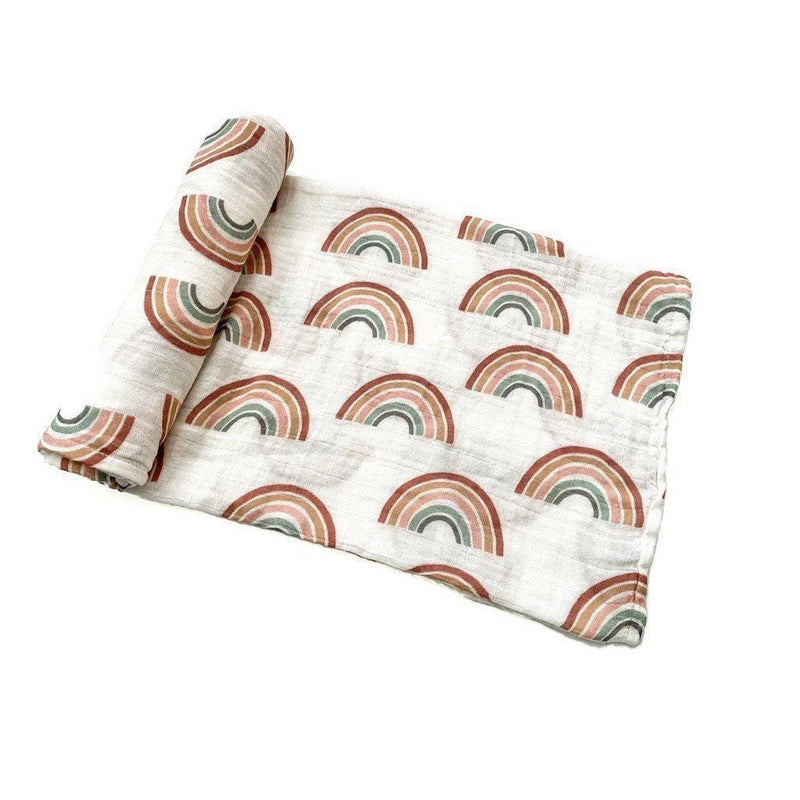 Neutral Rainbow Muslin Swaddle Blanket