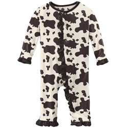 Ruffle Coverall - Cow Print
