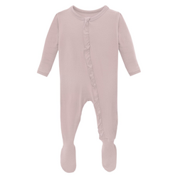 Bamboo Ruffle Footie - Baby Rose