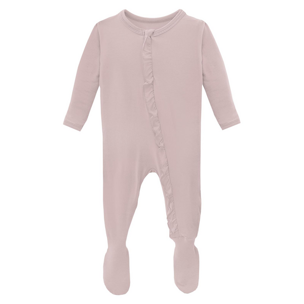 Bamboo Ruffle Footie - Baby Rose