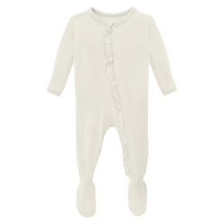 Ruffle Zipper Footie - Natural