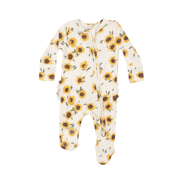 Ribbed Ruffle Back Footie - Baby Sunflowers