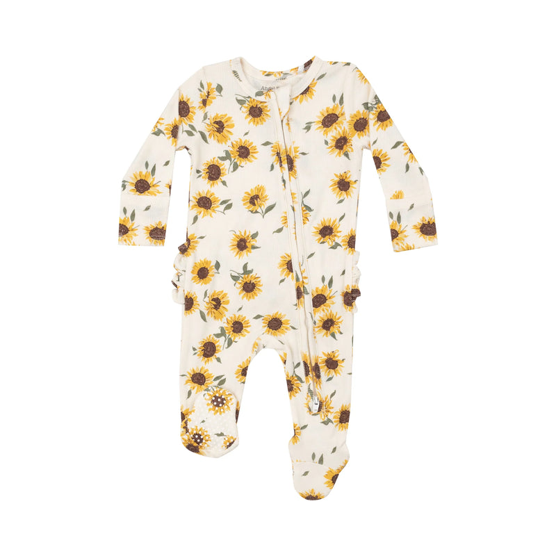 Ribbed Ruffle Back Footie - Baby Sunflowers