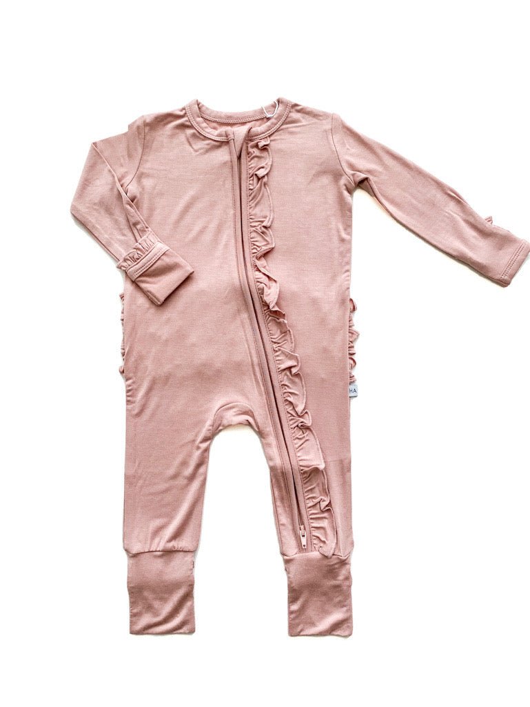 Ruffle Zipper One Piece - Dusty Pink