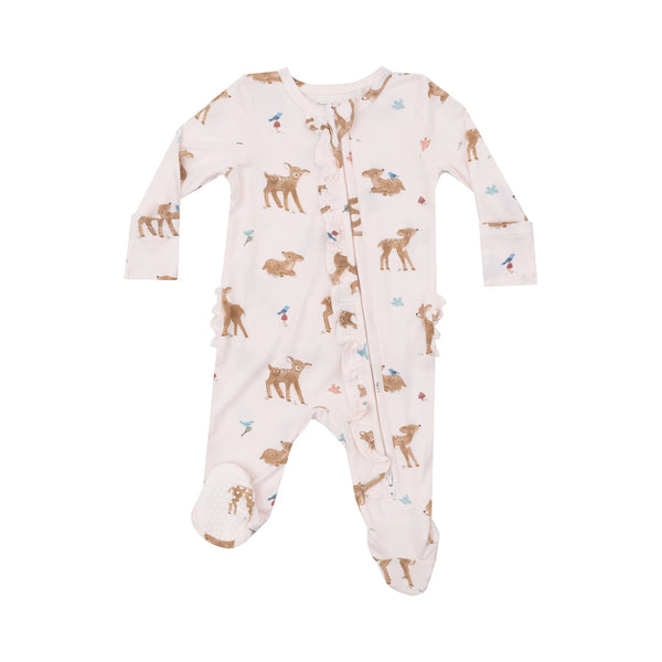 Bamboo Ruffle Footie - Soft Deer