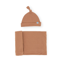 Stretch Knit Swaddle Set with Hat - Terracotta