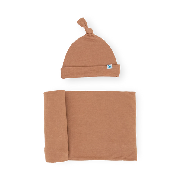 Stretch Knit Swaddle Set with Hat - Terracotta