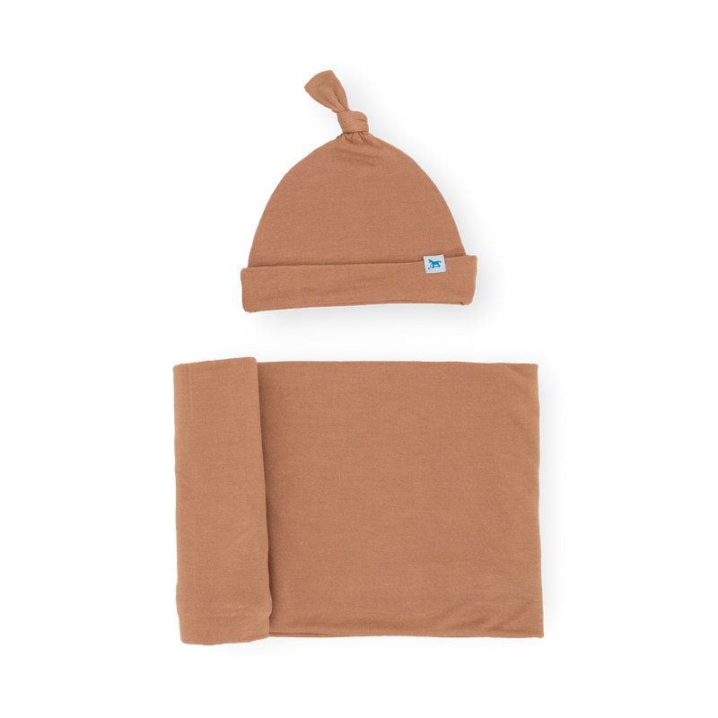 Stretch Knit Swaddle Set with Hat - Terracotta