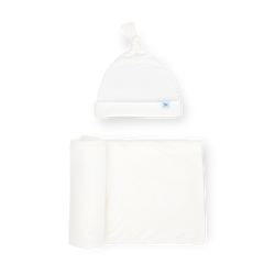 Stretch Knit Swaddle Set with Hat - White