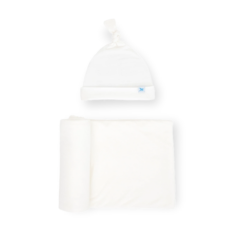 Stretch Knit Swaddle Set with Hat - White