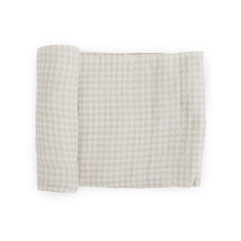 Muslin Swaddle Blanket - Tan Gingham