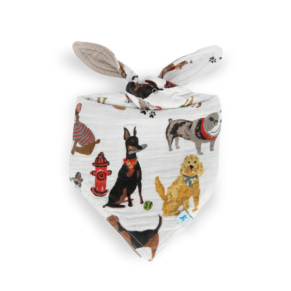 Muslin Reversible Bandana Bib - Woof Dog Print