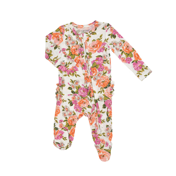 Bamboo Ruffle Footie - Wild Rose Floral