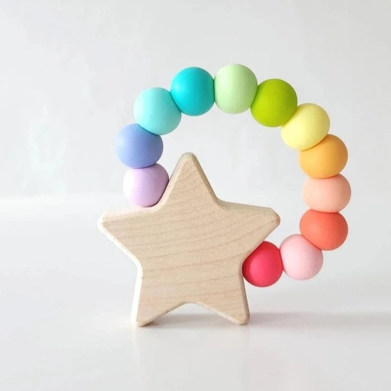 Star Charm Silicone + Wood Teether - Confetti