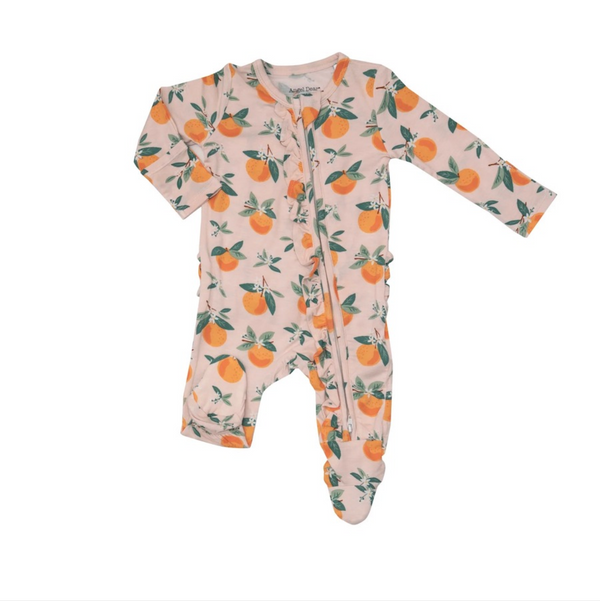 Bamboo Ruffle Footie - Orange Blossom