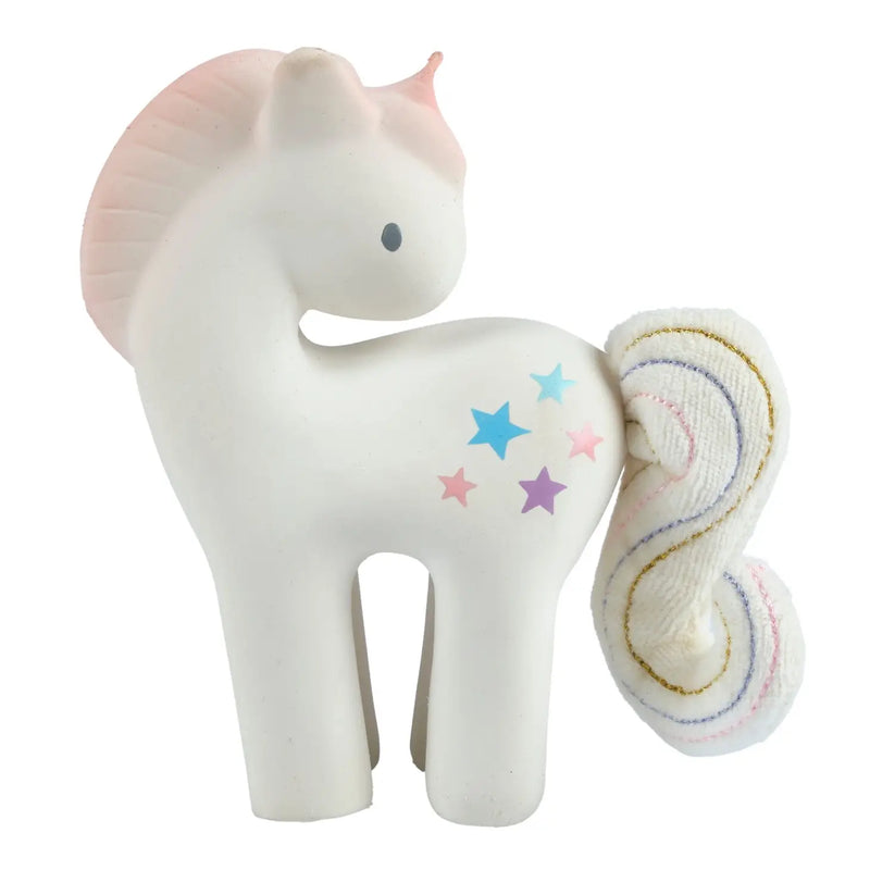 Unicorn - Organic Rubber Rattle & Teether with Crinkle Tail