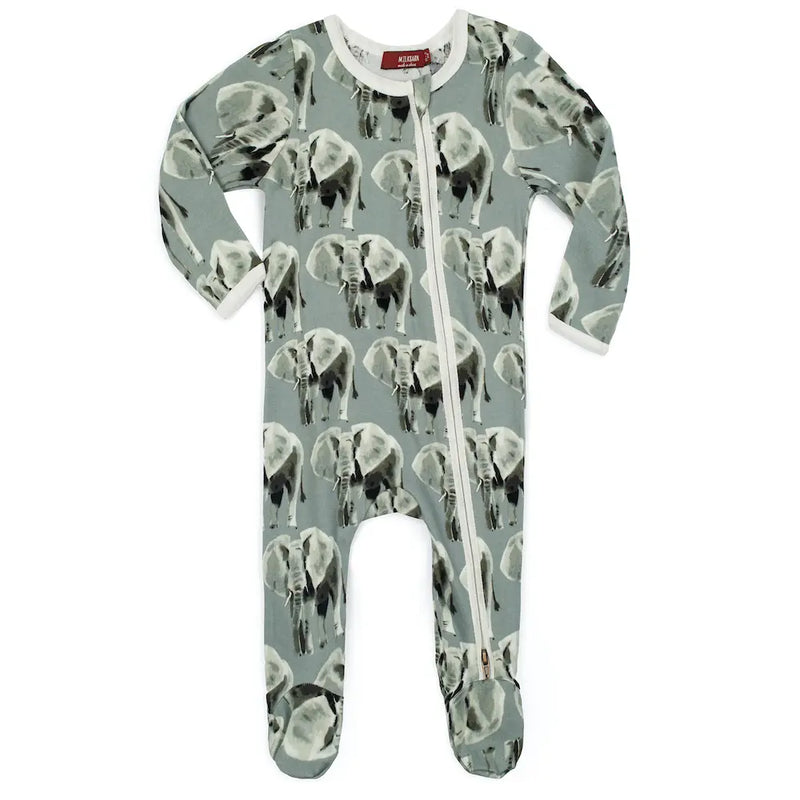 Grey Elephant Zipper Footed Romper