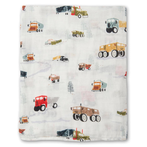 Muslin Swaddle Blanket - Happy Trucks