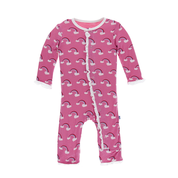 Ruffle Coverall (Snaps) - Flamingo Rainbow