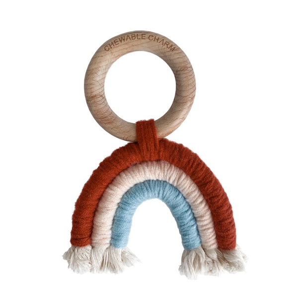 Macrame Rainbow Teether - Brick + Blue