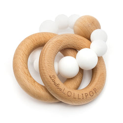Bubble Silicone & Wood Teether - White