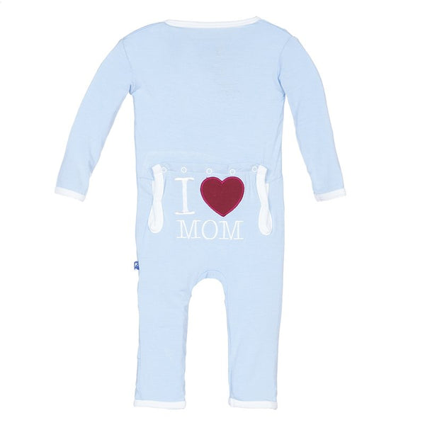 Applique Coverall - I Love Mom (Blue)