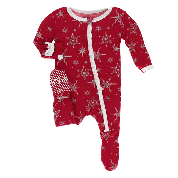 Ruffle Footie - Crimson Snowflakes