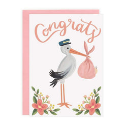 Pink Stork Greeting Card
