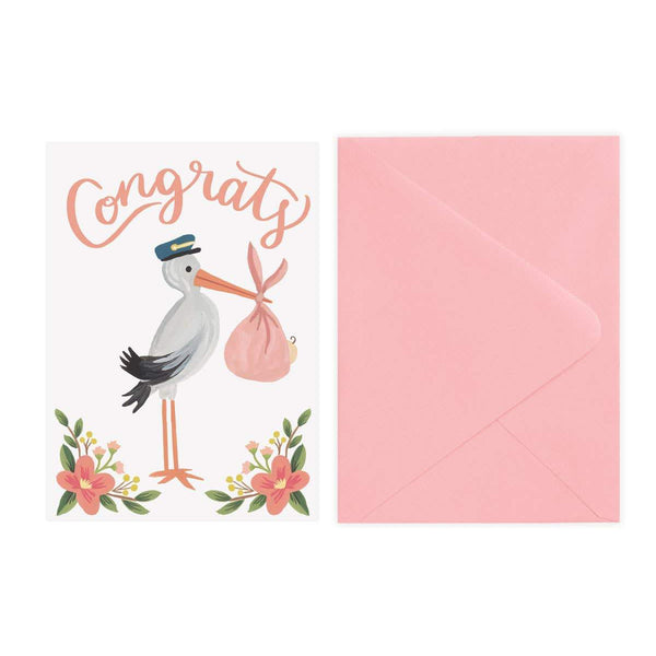 Pink Stork Greeting Card