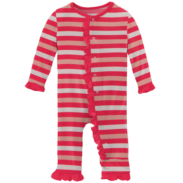 Ruffle Coverall (Snaps) - Hopscotch Stripe