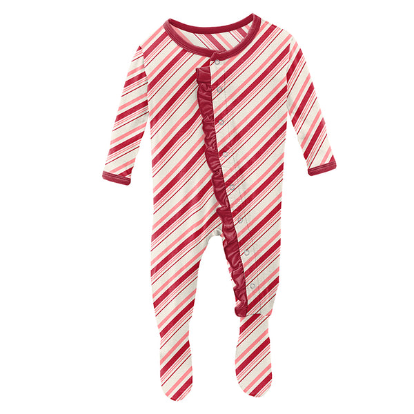 Ruffle Footie - Strawberry Candy Cane