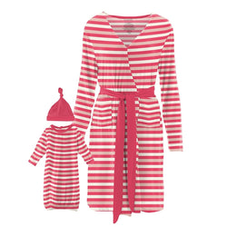 Women's Bamboo Maternity Robe & Gown Set - Pink Stripe