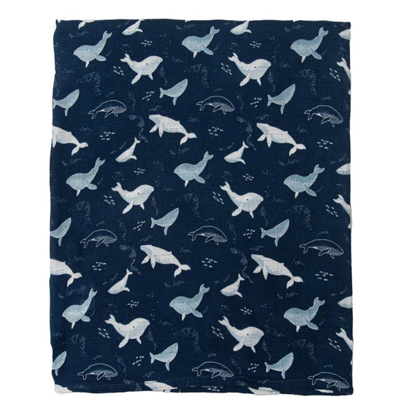 Muslin Swaddle Blanket - Blue Whales