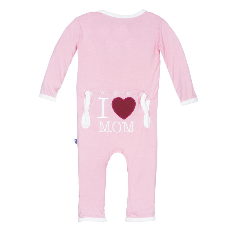 Applique Coverall - I Love Mom (Pink)