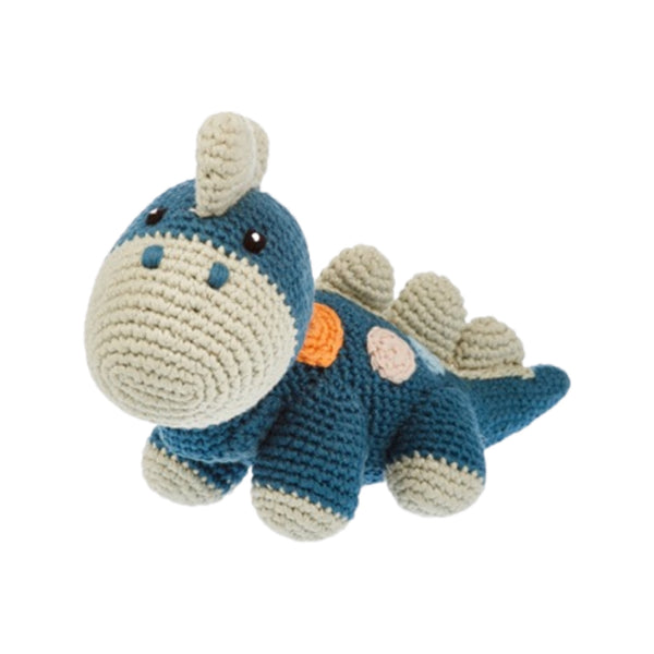 Petrol Blue Organic Dino Rattle